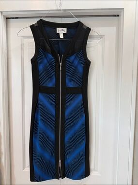 Joseph Ribkoff Blue and Black Zip-Front Midi Dress